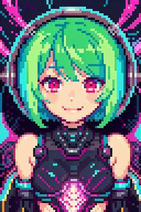 flat vector art , illustration,
closeup, small breasts, seductive smile, best quality,
bob cut, red eyes, green hair,multicolored hair, aqua hair,
1girl, standing in a scifi city, perfect face ,
<lora:PlasmaTech-20:0.8> plasmatech, scifi, plasma filaments, glass, purple hues,