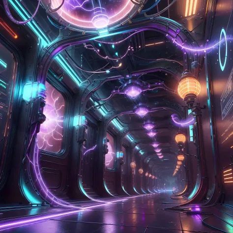 <lora:PlasmaTech-20:0.9>, plasmatech , scifi, plasma filaments, glass , ,purple hues ,
winding ally