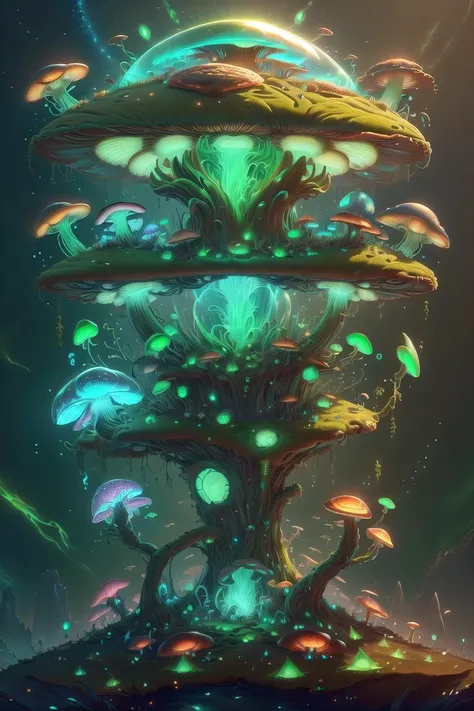 An award-winning digital image of a plasmatech exobiotech giant mushroom, (masterwork:1.2), (dynamic lighting:1.1), intricate details, hd, 8k, plasma filaments, glass<lora:morph_navimixu_PlasmaTech-20:0.709><lora:morph_navimixu_ExoBioTech-20:0.941>
