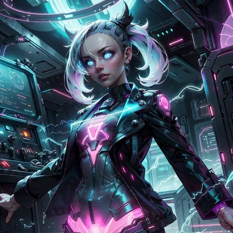 <lora:PlasmaTech-20:0.9>, plasmatech , scifi, plasma filaments, glass,
plasma skin, 1girl, glowing eyes,
<lora:marnie_v1:0.7> hmmarnie, black jacket, open clothes, long sleeves,