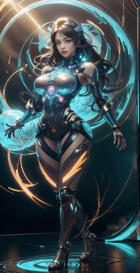 masterpiece, warrior princess, with cybernetic sword, high quality, portrait, red hair, green eyes, long hair, highly detailed, archer ,realistic face, beautiful detailed eyes, fantasy art, in the style of Artgerm, illustration, art of Riiska art, epic, fantasy , intricate, hyper detailed, artistic station, conceptual art, smooth, sharp focus, ray tracing, vibrant