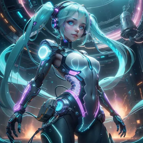 cyborg woman with a visible detailed brain, muscles cable wires, detailed cyberpunk background with neon lights, biopunk, cybernetic, unreal engine, CGI, ultra detailed, 4k, Bernardo Bellotto style
