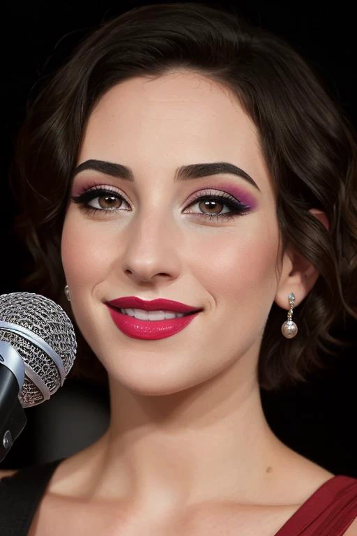 <lora:abigailshapiro:0.5>,,abigailshapiro, , photo of a woman, ((short hair)),((on stage, microphone, singing)), smiling, (lipstick, blush, eye shadow), ((best quality, masterpiece, extreme details, high resolution):1.2),((detailed eyes, beautiful eyes, detailed face, beautiful face):1.2)