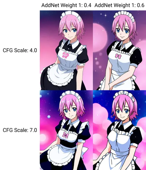 virgo, fairy tail, anime art style, 1girl, solo, looking_at_viewer, smile, short_hair, blue_eyes, pink_hair, short_sleeves, puffy_sleeves, apron, maid, maid_headdress, maid_apron