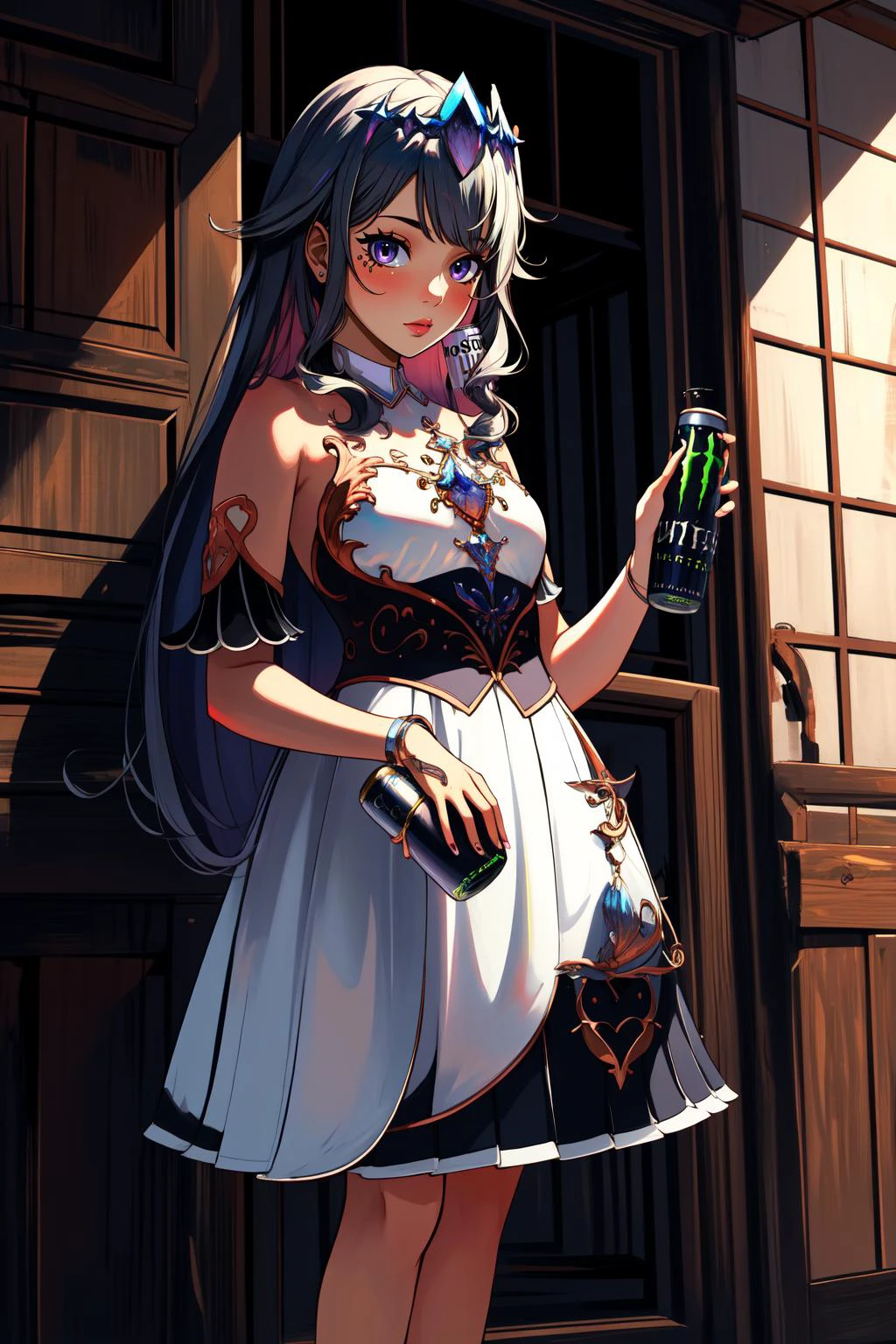 (masterpiece, best quality), intricate details,
1girl, <lora:Koseki_Bijou-10:0.8> koseki_bijou,
holding a can, <lora:HoldingMonsterEnergy:0.8> HoldingMonsterEnergy,