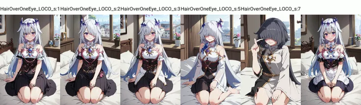 (masterpiece, best quality), intricate details,
1girl, <lora:koahri:0.0> koahri , <lora:Koseki_Bijou-06:0.8> koseki_bijou, long hair, white hair, indoors, bed, kneeling, looking up at viewer, blushing, smile,
<lora:HairOverOneEye_LOCO_s:1> hair over one eye,