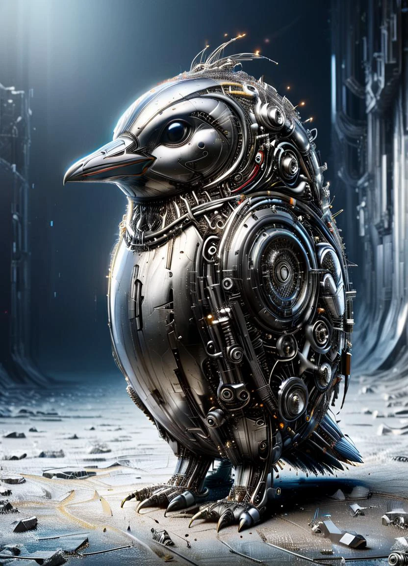 A spaceship (in the shape of:1.1) a (emperor penguin:1.1), bolts, metal <lora:ral-polishedsteel:0.8> ral-polishedsteel <lora:ral-iontinvevisions:0.65> ral-iontinvevisions <lora:Electrical_Wires_Style_SDXL:0.55> ais-wirez <lora:PostApocalypticXL_v1:0.8> SZ_4poXL enviroment, subsurface scattering, Photorealistic, Hyperrealistic, analog style, realistic, film photography, soft lighting, heavy shadow