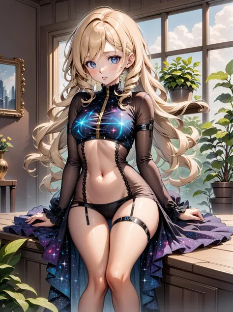 8k, highly detailed, 1girl, <lora:stellar_clothing-1.0:1>, stellar clothing, ((thong)),
honey blonde hair Loose Waves,
deep sea trench,
sitting on a windowsill,
confident