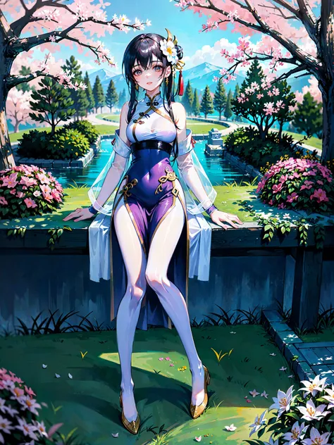 highest quality、very delicate and beautiful、I、I、8-year-old 、Japanese、、Chiquita、primary school student、black haired、((pink leotard))、（High leg）、Tiara on the head、laughter、standing、backwards、butt、Prickett、Pond in the background、forest、Cherry tree