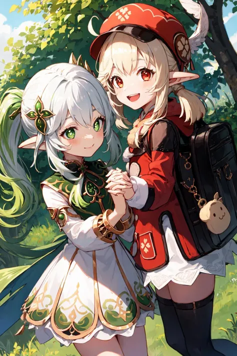 (2girls), smile, nahidadef, upper body, holding hands
AND (2girls), smile, kleedef, upper body, holding hands <lora:genshinfull1:1>
