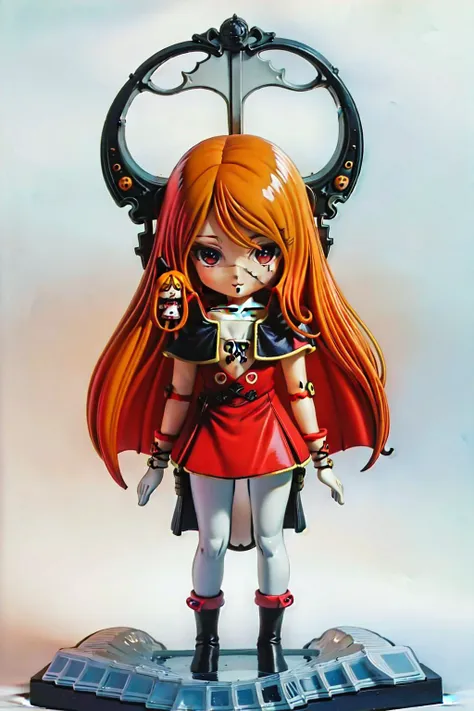 ((scar)), 1girl, stitch on the nose, scull, orange hair, straight hair,   ((figure)) , ((((chibi)))), (( pvc)), best quality , skull_and_crossbones  , realistic, ((photo))  ,emeraldas ,cute,  <lora:emeraldasV1:0.92>, simple background