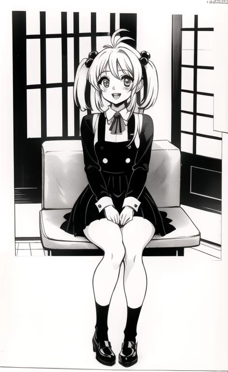 (monochrome, greyscale, manga:1.3), (masterpiece, perfect anatomy, Perfect Quality:1.3), (wide long shot full body eye contact:1.5), 1girl solo, detailed sitting in exquisite café sitting at booth, holding fancy pumpkin spice ice-cream shake in glass, (school girl uniform fully dressed thigh-length skirt:1), detailed beautiful face, beautiful eyes detailed pupils, short chin-length hair, two hair antennas, face framing bangs wispy bangs, hair ties bobbles short twintails, (happy open mouth smile upper teeth only), chiaroscuro, volumetric lighting, volumetric shading, high resolution, extremely detailed, sakura_hormone, kinomoto sakura, <lora:sakura_hormone_v1:0.666>