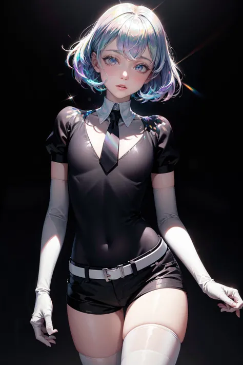 absurdres, (best quality), (masterpiece),(ultra-detailed:1.2),(highres),elaborate, cowboy shot,1girl,
<lora:diamond-nvwls-v1-final:0.9>, diamond, multicolored hair, multicolored eyes, black shirt, elbow gloves, necktie, short shorts, belt, white thighhighs, simple background, gradient, gradient background, traipsing away[::1],
<lora:anime_minimalist_v1:-0.2>,
<lora:flat2:-0.5>,
<lora:LowRA:0.3>