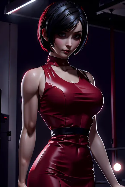 (best quality, masterpiece, perfect ligthing, bloom, cinematic lighting), red long dress, black hair, blush, short hair, athletic night, volumetric lighting, <lora:ADAWONGv11_Lora32:0.7> ADAWONG, looking at viewer, <lora:3DMM_V11:0.8>