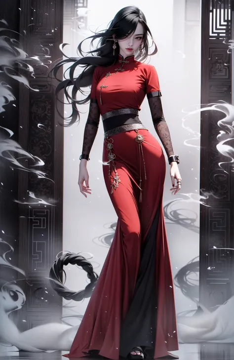 (dramatic, gritty, intense:1.4),masterpiece, best quality, 32Kinsane details, intricate details, hyperdetailed, hyper quality, high detail, ultra detailed, Masterpiece, (full body:1.5),  Red eyes
an girl in a red dress is in front of white eyes, Unreal background, smoke and mist, like something coming out. Chinese Taoist ghost legendhorror-inspired, Chinese Horrordollcore, dark violet and light blue, contrast between light and darkphoto-realistic hyperbole, japonism influenced pieces, cryptidcoreJunji Ito, miho hirano, ilya kuvshinov, Yimou Zhang, Thick paintings, oil paintings, ink drawingscinematic textures, top view, extreme close-ups, REALISTIC 3D, ULTRA DETAILED. Blender, C4D, high detail, high resolution, <lora:~Q?-~cYs<:0.8>