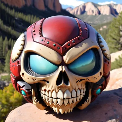 <lora:MadballXLv1:1> boulder skull  madball, rock canyon background