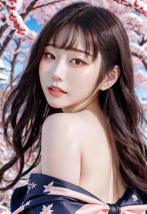 anime artwork 1girl,(blush:1.3),
<lora:Saika_SDXL_2_reg_:1> saika,<lora:DetailedEyes_V3:1>,
eyes_focus,
(print_kimono worn in winter:1.3),looking_at_viewer,the background is mount fuji and kyoto cityscape and lake,milky way sky,(cowboy_shot:1.3),(in winter:1.2), . anime style, key visual, vibrant, studio anime, highly detailed