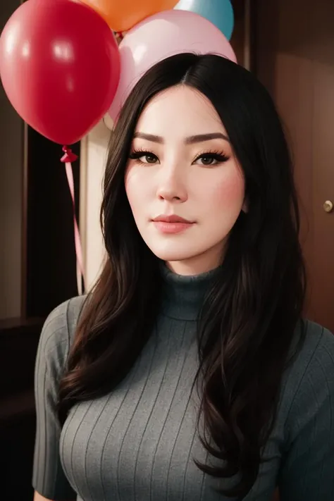 <lora:laurenchen-05:0.8>,,laurenchen, (epic),((detailed eyes, detailed face, detailed skin):1.2), , photo of a woman,  ,fashion portrait photo of a woman from the 60s wearing a red turtleneck standing in the middle of a ton of balloons, taken on a hasselblad medium format camera