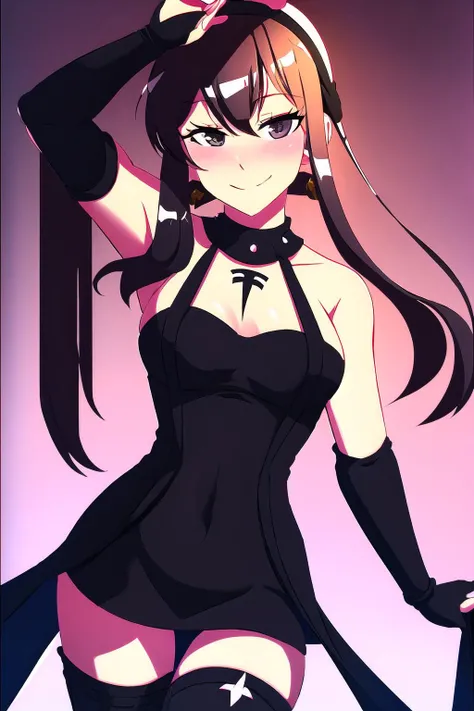 Highly detailed, High Quality, Masterpiece, beautiful, Elon-chan, <lora:Elonchan:0.9>, cowboy shot, light smile, Thorn Princess Outfit, black dress, thighhighs, <lora:Outfit_ThornPrincess:0.9>