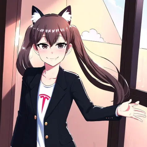 Highly detailed, High Quality, Masterpiece, beautiful, Elon-chan, <lora:Elonchan:0.9>, cowboy shot, light smile,