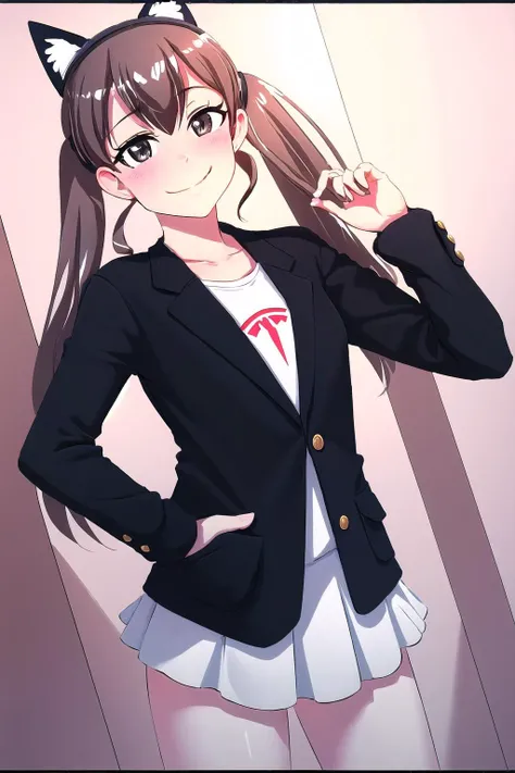 Highly detailed, High Quality, Masterpiece, beautiful, Elon-chan, <lora:Elonchan:0.9>, cowboy shot, light smile,