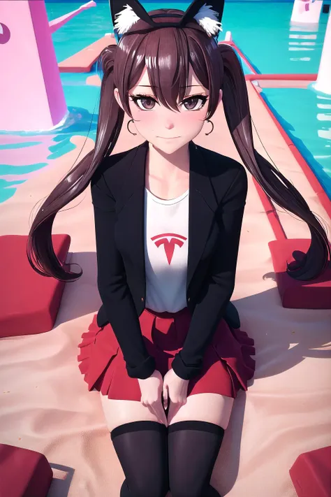 Highly detailed, High Quality, Masterpiece, beautiful, Elon-chan, red skirt, black thighhighs, black jacket, shirt, <lora:Char_Meme_Elonchan:0.9>, seiza, <lora:Style_3DInspired:1>