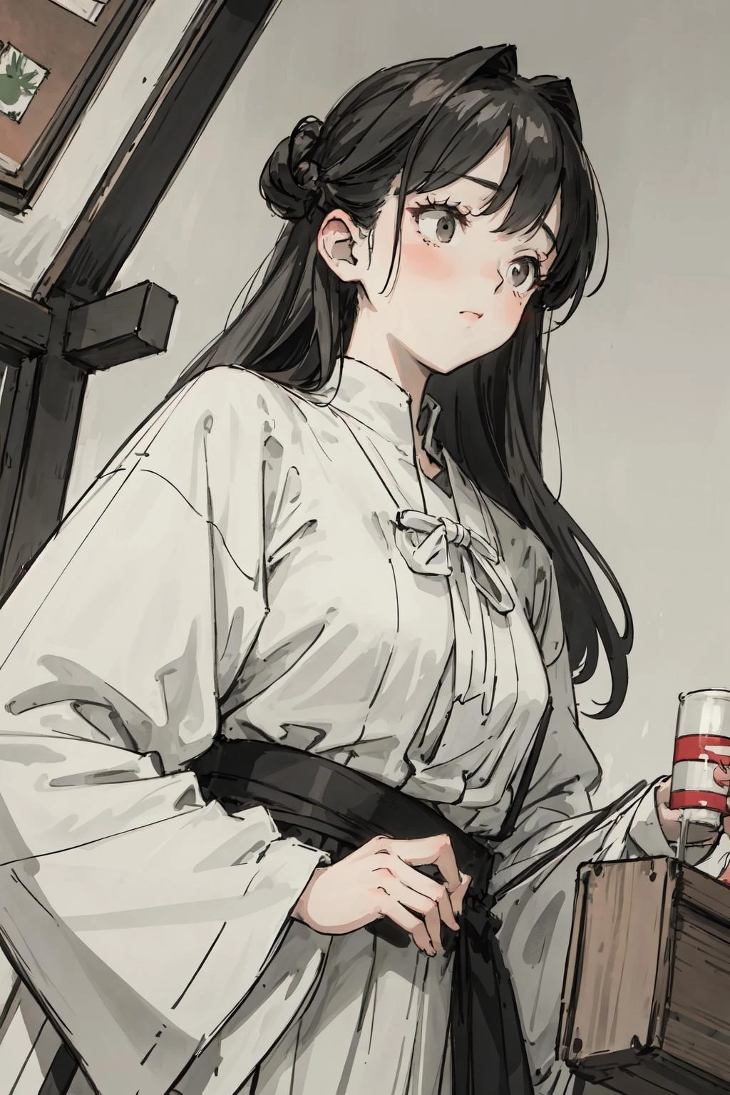 (masterpiece, best quality:1.4),upper body,1girl,blouse styles2,grey theme,traditional media,low-tied long hair,brown eyes,blush stickers,from below
Negative prompt: (EasyNegative), (bad-hands-5), verybadimagenegative_v1.3, (worst quality, low quality:1.2), (missing fingers, missing hands, missing legs:1.4) ,(malformed hands, malformed fingers, malformed legs:1.4), (poorly drawn hands, poorly drawn face), (text, signature, watermark, username),nsfw,(extra limbs, extra fingers, extra hands, extra legs:1.4), (mutate fingers, mutated hands, mutated legs:1.4),
Steps: 22, Sampler: DPM++ 2M Karras, CFG scale: 4, Seed: 2821660993, Size: 512x768,