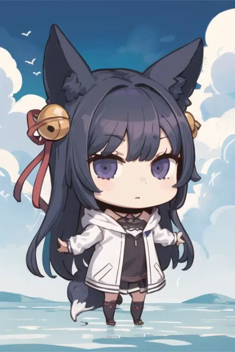 <lora:fgo_aprilfool_v2:0.9>, chibi,full body,1girl, bangs, looking at viewer,fox tail,black hair ,<lora:Yuel_V2:0.6>