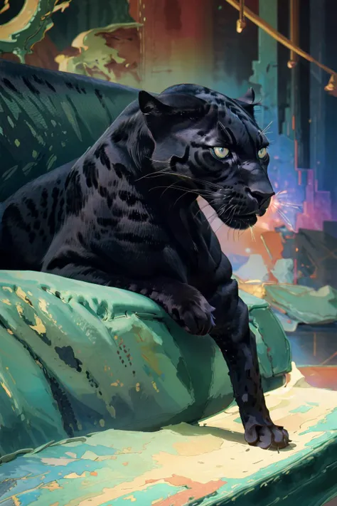 <lora:Actual_Black_Panther-34:0.6> black panther, sitting, full body, animal focus,cat, on a fluffy couch, rainbow cushions, high contrast, sharp focus, masterpiece, best quality, highly detailed, HDR, highest quality, highres, sharp focus, 8k, 16k, skin pores, dynamic lights, realistic shadows, best shading, award winning masterpiece