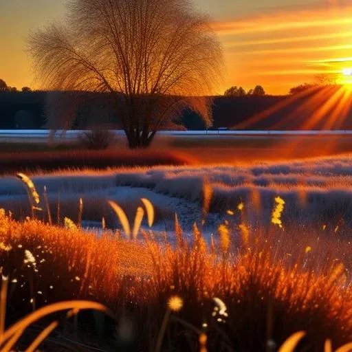 Autumn, sunset, November, frost, field <lyco:November:1.0>