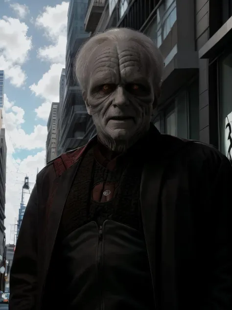 <lora:sidiousC-2:1>,a photo of sidi0us standing in a menacing pose,a man,dark red robe without hoodie,intricated,masterpiece,chiaroscuro,illuminated face,spotlight