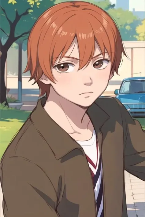 masterpiece, best quality, sketch, 1boy, solo, male focus, looking at viewer, , depth of field, , realistic, <lora:atsushi_ootani:0.74>, atsushi_ootani, orange hair, brown eyes, , , world war 2,