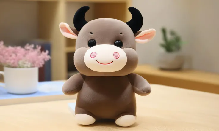 <lora:plushstuffedcd_xl-000006:0.8>,a (plushstuffedcd_xl,plush stuffed toy:1.2) ox,gray theme,standing on a table,chinese zodiac,solo,in office,long-focus,tilt-shift,miniature,cute and lovely,still life,from front,looking at viewer,no humans, emotional,harmonious,high budget,moody,epic,gorgeous,perfect lighting,realistic,photorealistic,photographic,photo (medium),real,moody lighting,volumetric lighting,reality ray tracing,8K,HDR,UHD,masterpiece,best quality,highly detailed,high resolution,finely detail,extremely detailed,ultra detailed,wallpaper