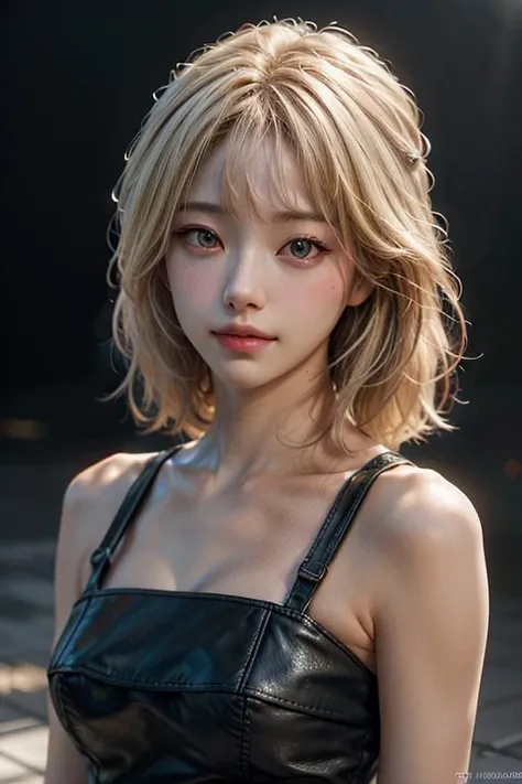 (RAW photo, best quality), (masterpiece:1.2), (realistic, photo-realistic:1.3), best quality, highres, extremely detailed CG, perfect lighting, 8k wallpaper, Amazing, finely detail, ultra-detailed,
a girl, white streaked hair, blond hair, slightly smiling, in the lh_front,