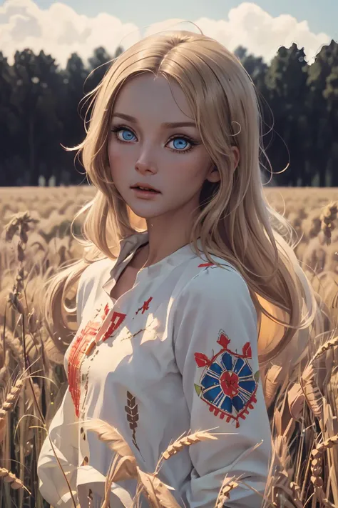 professional photo of of bb, Embroidery, russia, red blue yellow, intricate, detailed, detailed skin, detailed eyes, photo made with Canon EOS, volumetric light, wheat field, popular on artstation, popular on deviantart, popular on flicker, <lora:Embroidery:0.6> ,<lora:barbarabouchet_SD15_v02-000006:0.9>