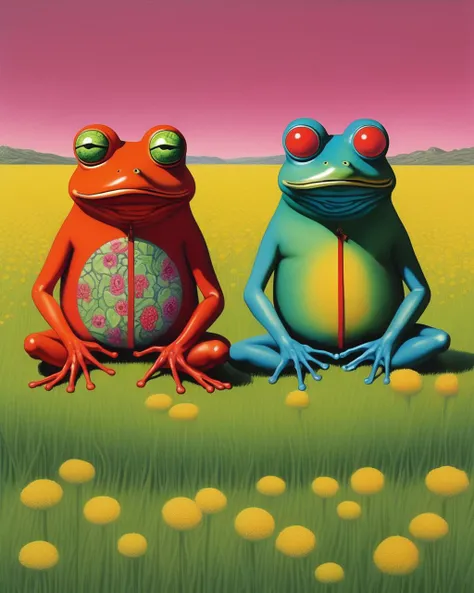 occult frog, two frogs sitting next to each other on a field: 1.5,, by chie yoshii,, by todd solondz, , by todd solondz, , pattern art, Alejandro Jodorowsky