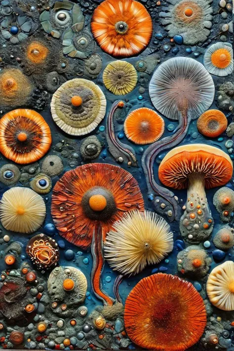 (Realistic full view), (Wonderful, intricate), (a superb Post-Analog Art Encaustic painting art, Circle of Spores), (Fun, High quality, Highly detailed, Sharp focus, 8K UHD, Pentax K-1, Art photography)