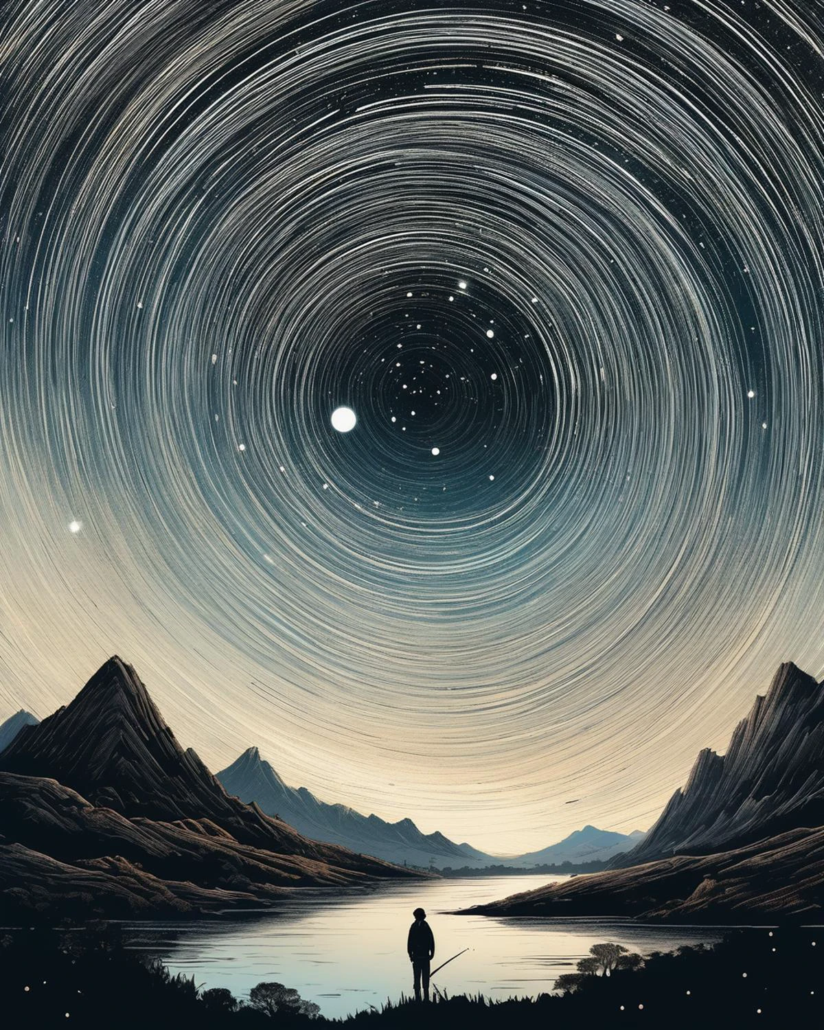 (( Astrophotography, Night Sky, Star Trails, Celestial Wonders Elegance, Muted Tones, Classic, Serenity )), art by Liniers , art by Ben Passmore , art by Wenyi Geng , art by Sophie Roach