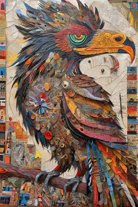 (Wonderful, intricate), (colorful), (a superb Art Brut Decollage art, Lycanthropic Phoenix), (in a wonderful place), (High quality, Highly detailed, Sharp focus, 8K UHD, Hasselblad H5D-200c, Art photography)