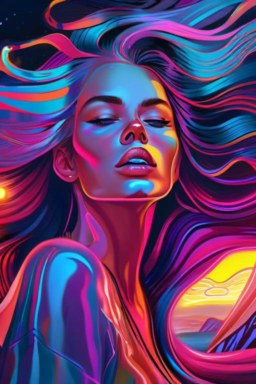 LSD dream, artistic, vivid, ultra detailed, masterpiece, 1woman, amazing face, wild and beatiful hair flowing in the wind, neon lights,
<embedding:0001SRGoodPictureV3>