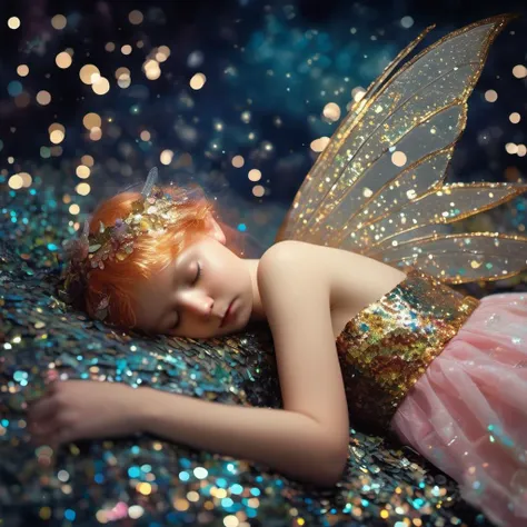 fairy sleeping in the metro sequins fireflies