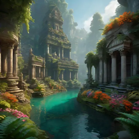 realistic, 8k, 4k. highly detailed, vivid colors,
Fantasy world, delicate stone structures span waterways, ferns and greenery and colorful flowers abound, ethereal, misty, beautiful, statues to ancient deities, mystical,
<lora:RMSDXL_Enhance:0.45>,
<lora:add-detail-xl:0.8>,
<lora:RMSDXL_Darkness_Cinema:0.5>,
