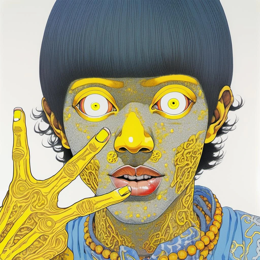 arafed man with a strange face and a strange hand,tryptamine,highly detailed backmouth,yellow pupils,shintaro kago,is essentially arbitrary,all inside frame,afropunk,apophis,no - pupils,recommended,