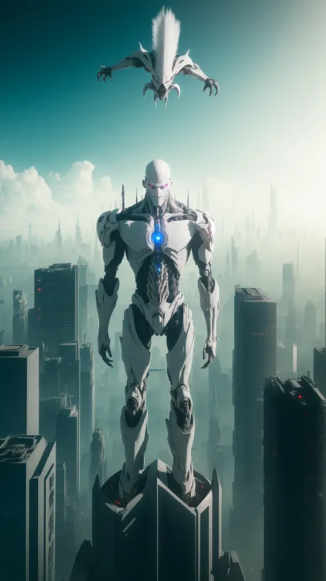 a large and ominous pale face hovers in the air over a cyberpunk cityscape on the horizon below, masterpiece, best quality, intricate detail, absurdres, chromatic aberration, depth of field, professional photography, soft lighting, tone mapped, highly detailed, sharp focus, dramatic lighting, intricate details, cinematic, 8K, incredible shadows, realistic, (highly detailed background:1.0)