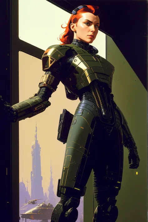 ((oil painting)) of ((tough but attractive female modern military with with cybernetic limbs part cyborg in black and olive green on patrol)), (dirty and scratched and dented), ((glowing amber cybernetic eyes)), cinematic, dynamic pose, fine details, reflections, 8k, ((dark shot)), soft volumetric lights, (backlit:1.3), (photorealistic), (Style-Glass), hdr, antialiased, 8k, (((syd mead))), sharp details, ((masterpiece)), (painterly), ((good anatomy)), (good proportions), (good composition), dramapaint,