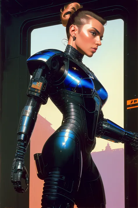 ((oil painting)) of ((tough but attractive female modern military with with cybernetic limbs part cyborg in black and navy on patrol)), ((metal dirty and scratched and dented)), cinematic, dynamic pose, fine details, reflections, 8k, ((dark shot)), soft volumetric lights, (backlit:1.3), (photorealistic), (Style-Glass), hdr, antialiased, 8k, (((syd mead))), sharp details, ((masterpiece)), ((painterly)), ((good anatomy)), (realistic neutral colors), (good proportions), (good composition), dramapaint, (opt-6000:0.6)