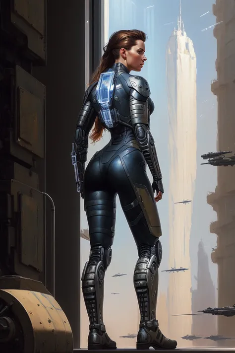 ((oil painting)) of ((attractive female modern military with with cybernetic limbs part cyborg on patrol)), cinematic, dynamic pose, fine details, reflections, 8k, ((dark shot)), soft volumetric lights, (backlit:1.3), (photorealistic),  (Style-Glass), hdr, antialiased, 8k, ((syd mead)), sharp details, ((masterpiece)), (painterly), (good anatomy), (good proportions), (good composition), (dramapaint),