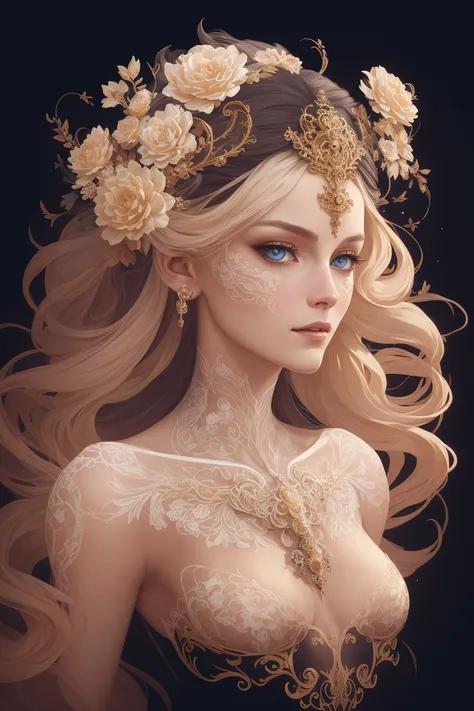 (skeleton like:0.4), ((female ornate princess)), (with white long flowing hair), (bright beautiful eyes), trending on artstation, flowers of hope by Jean-Honor Fragonard, Peter mohrbacher, hyper detailed, insane details, stunning, intricate, elite, art nouveau, ornate, liquid wax, elegant, luxury, Greg Rutkowski, ink style, sticker, vector-art beautiful character design, double exposure shot, luminous design, award winning, masterpiece, amoled black background,