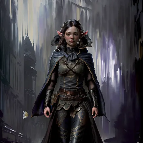 ((intricate details)), dark fantasy (/style/),  gloomy atmoshere,
(elf), (detailed elf head)
, muted colors,  sharp focus, cinematic, trending on artstation,  (majestic oil painting by ed blinkey, atey ghailan, by jeremy mann, greg manchess:1.4),<lora:hipoly3DModelLora_v10:0.8>