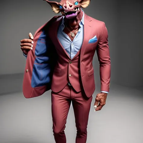masterpiece, best quality, detailed, soft dim lighting, realistic, <lora:add_detail:1.0> add_detail,
<lora:Bokoblin, red skin:0.9> Bokoblin, (smart casual suit:1.2), full body shot,
